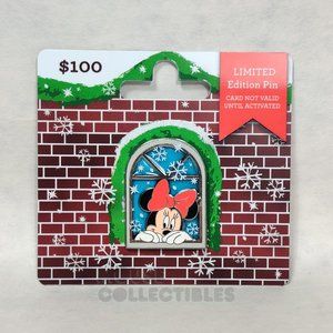 2018 Disney Parks Minnie Mouse Window Pin Snowflake Holidays Bow Snow Christmas